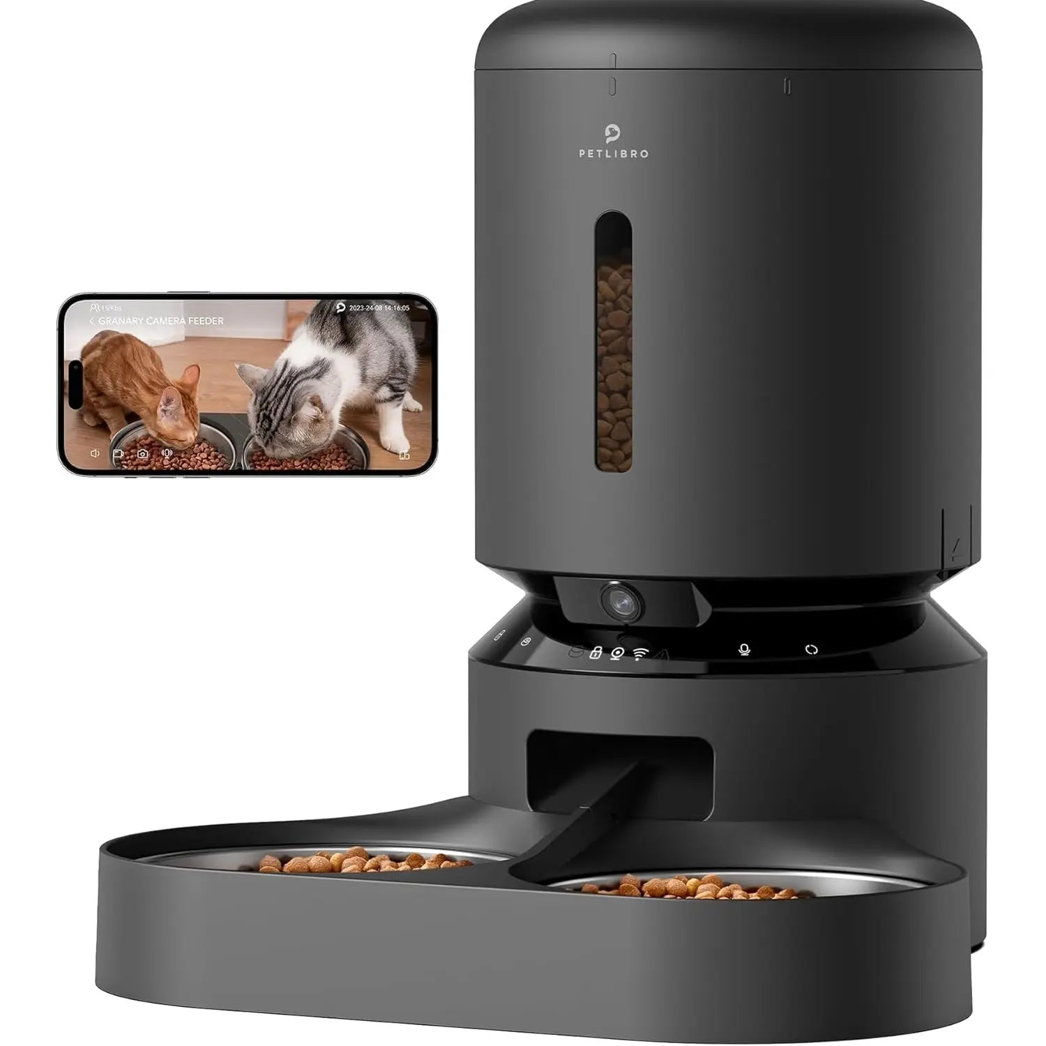 PETLIBRO Automatic Cat Feeder with HD Camera for Dual Pet Use, 5G WiFi Connectivity, Night Vision, Two-Way Audio, and Motion Alerts - 5L Capacity, Black