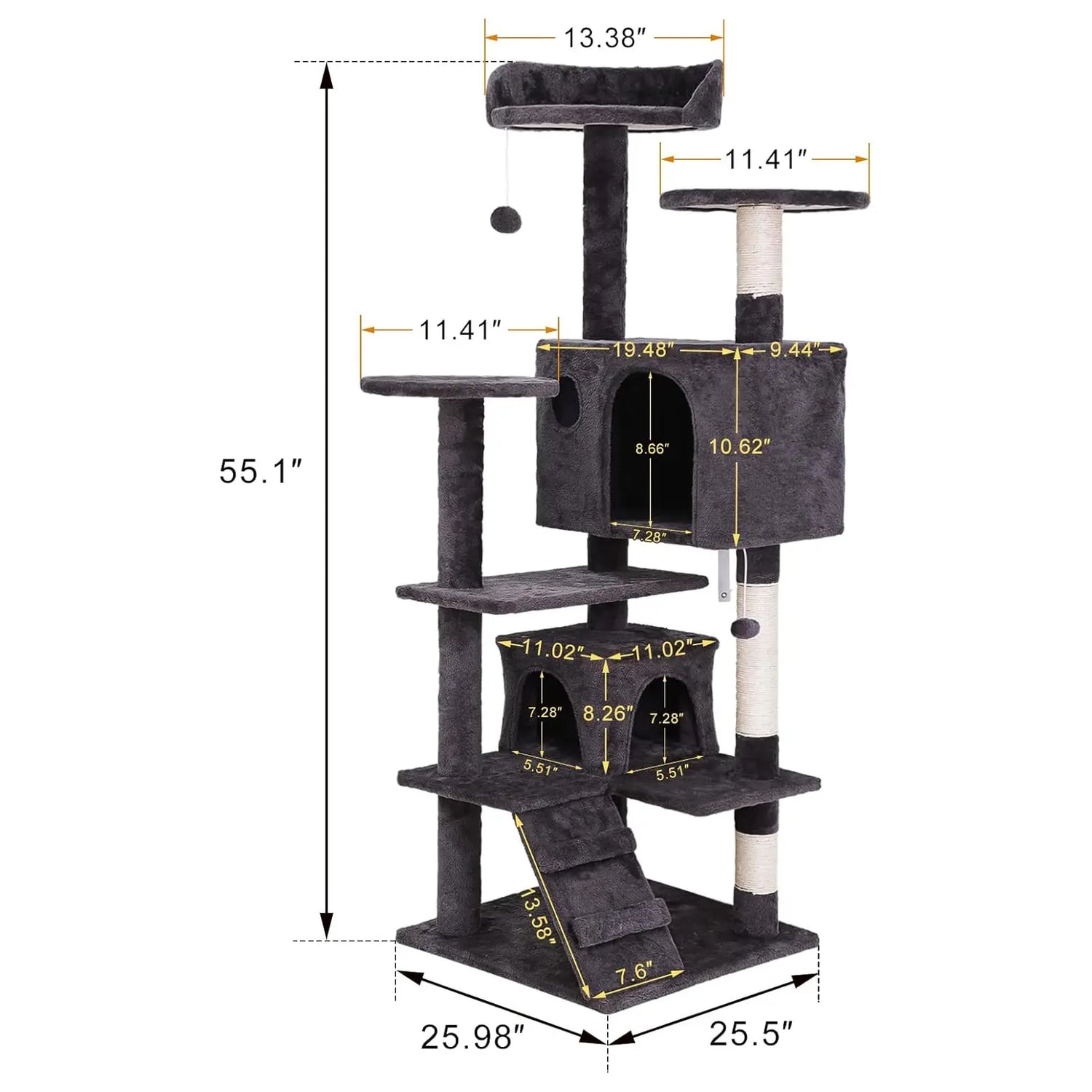 Segawe 55" Multi-Tier Cat Tree Condo - Ultimate Playground for Medium Cats with Plush Comfort, Secure Perches, and Engaging Scratching Posts!