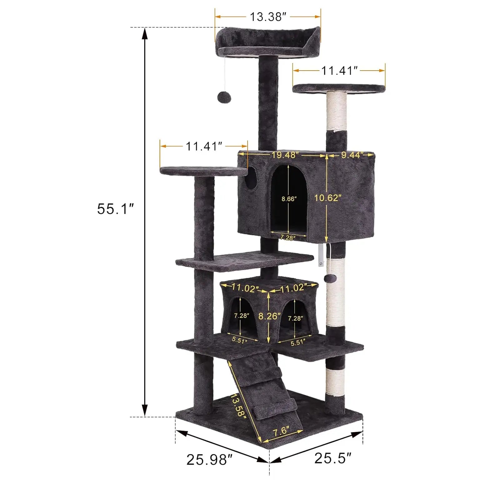Segawe 55" Multi-Tier Cat Tree Condo - Ultimate Playground for Medium Cats with Plush Comfort, Secure Perches, and Engaging Scratching Posts!