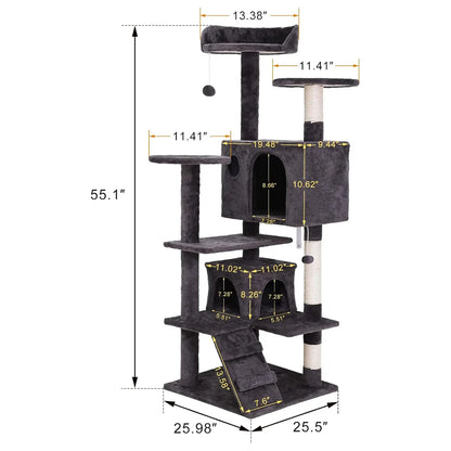 Segawe 55" Multi-Tier Cat Tree Condo - Ultimate Playground for Medium Cats with Plush Comfort, Secure Perches, and Engaging Scratching Posts!