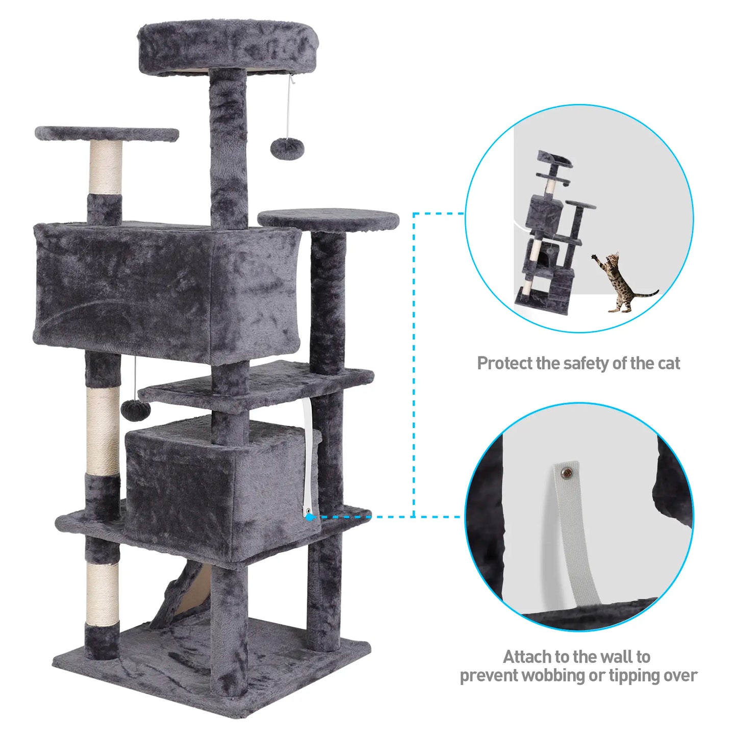 Segawe 55" Multi-Tier Cat Tree Condo - Ultimate Playground for Medium Cats with Plush Comfort, Secure Perches, and Engaging Scratching Posts!