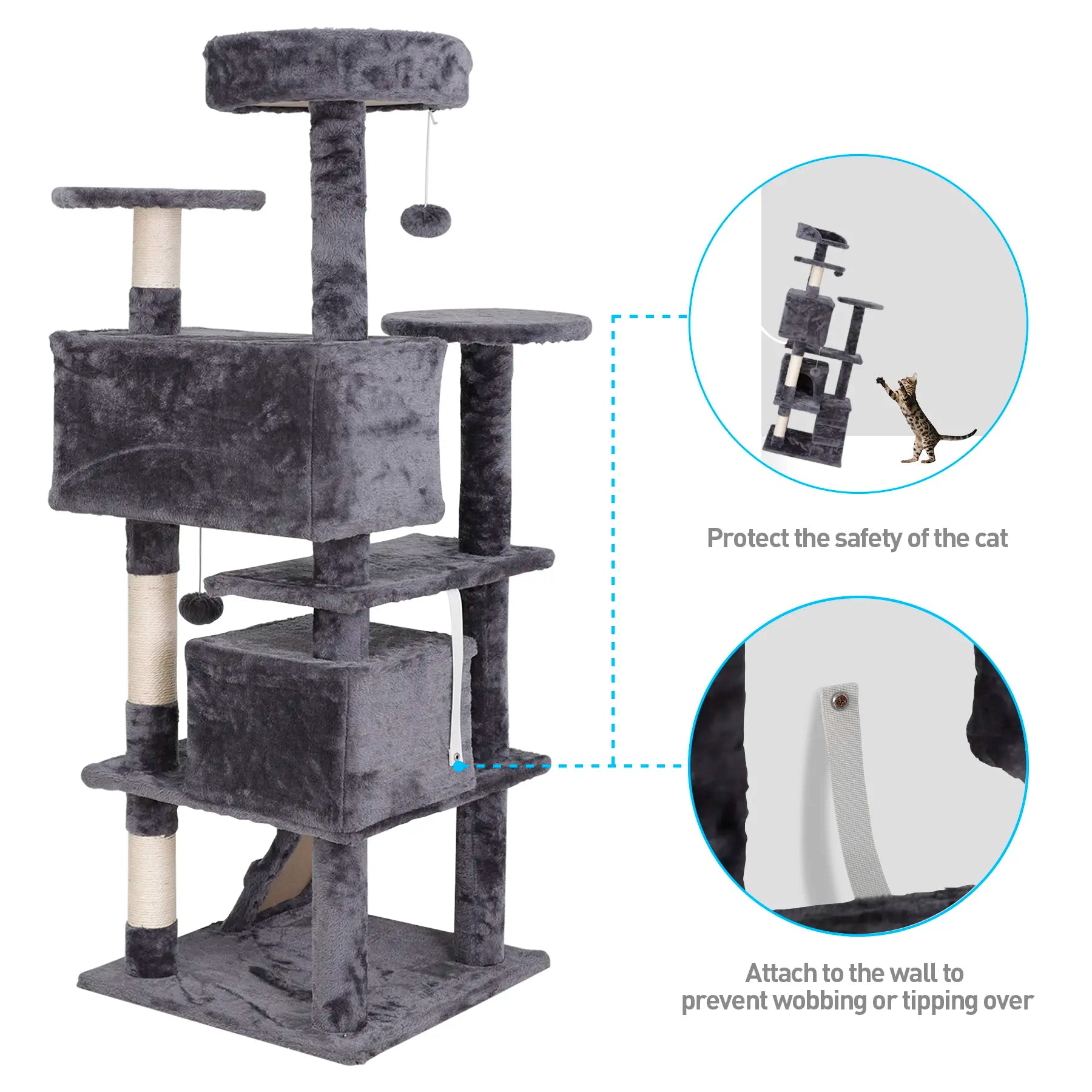 Segawe 55" Multi-Tier Cat Tree Condo - Ultimate Playground for Medium Cats with Plush Comfort, Secure Perches, and Engaging Scratching Posts!