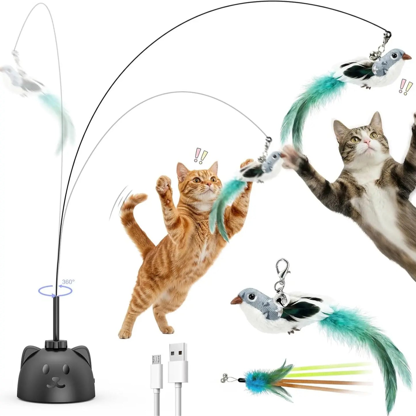 Ultimate CATPICK Interactive Flying Bird Cat Toy - 360° Rotation & Random Jumping, USB Rechargeable, Safe for Kittens & Adult Cats!