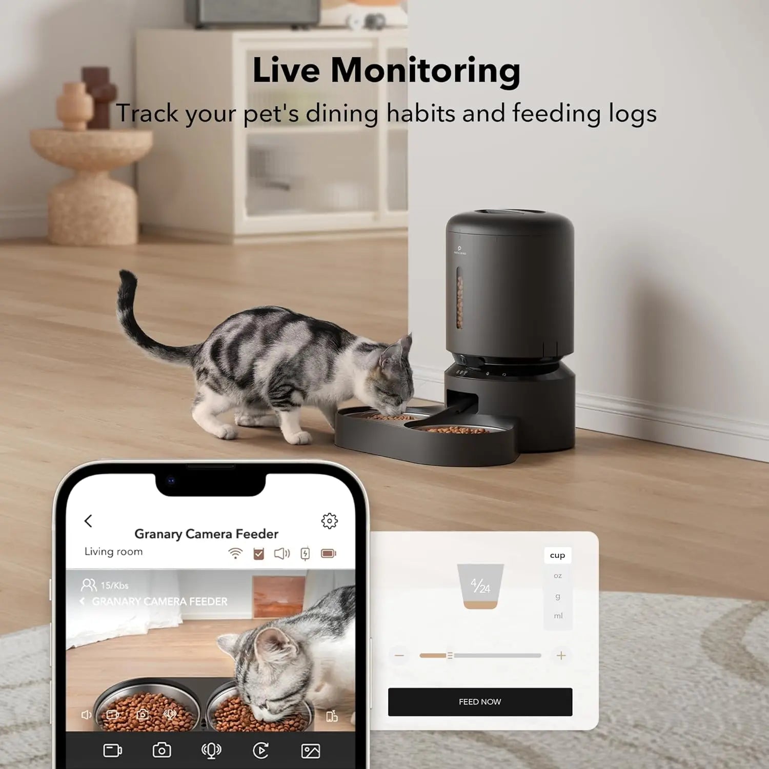 PETLIBRO Automatic Cat Feeder with HD Camera for Dual Pet Use, 5G WiFi Connectivity, Night Vision, Two-Way Audio, and Motion Alerts - 5L Capacity, Black