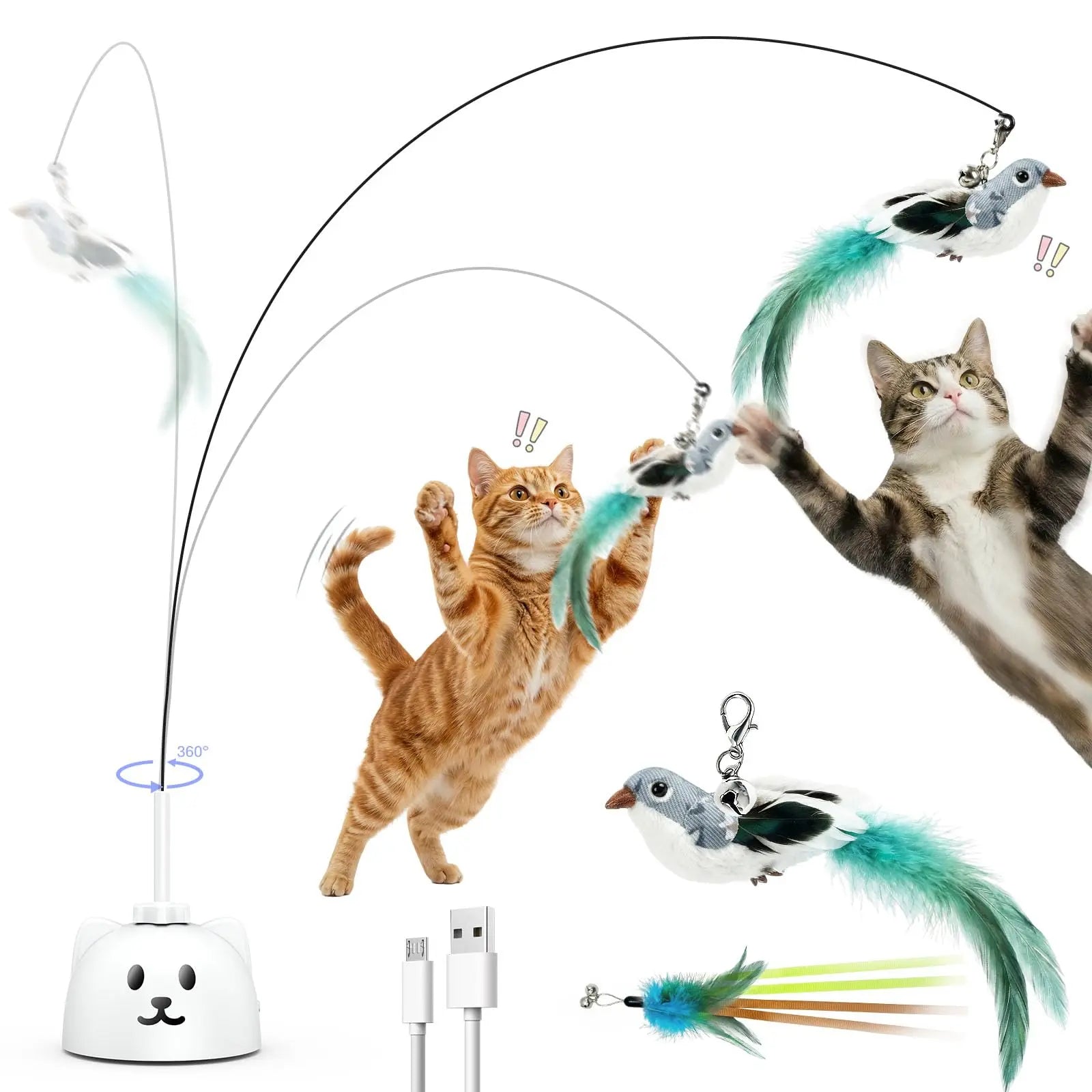 Ultimate CATPICK Interactive Flying Bird Cat Toy - 360° Rotation & Random Jumping, USB Rechargeable, Safe for Kittens & Adult Cats!