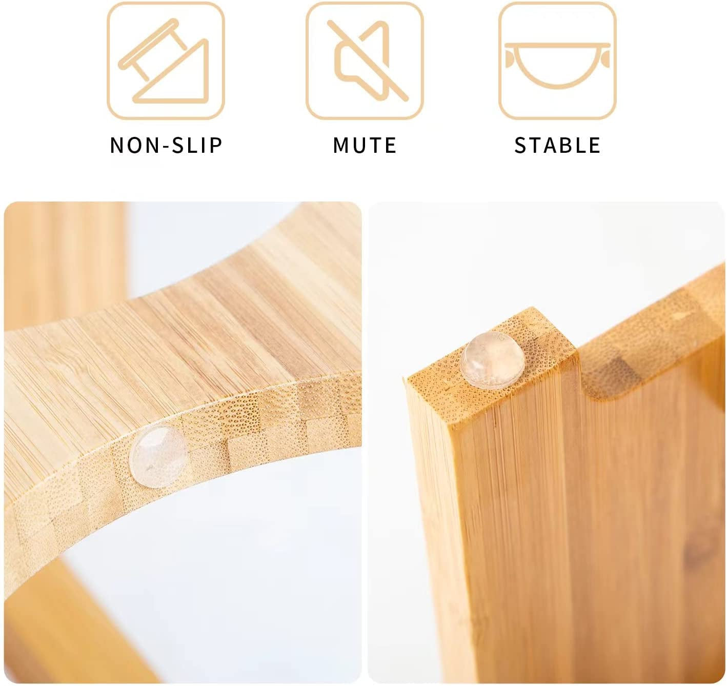 Elevated Bamboo Pet Bowls for Cats & Small Dogs - Stylish 4'' Tall Feeder with 2 Stainless Steel Bowls & Anti-Slip Feet