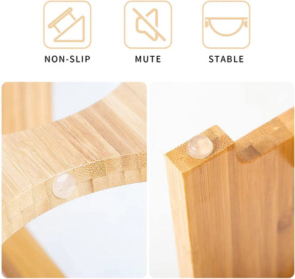 Elevated Bamboo Pet Bowls for Cats & Small Dogs - Stylish 4'' Tall Feeder with 2 Stainless Steel Bowls & Anti-Slip Feet