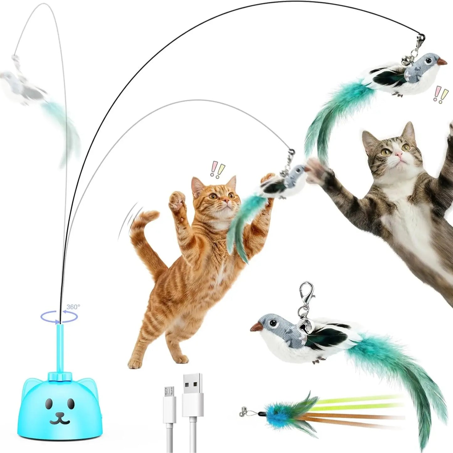 Ultimate CATPICK Interactive Flying Bird Cat Toy - 360° Rotation & Random Jumping, USB Rechargeable, Safe for Kittens & Adult Cats!