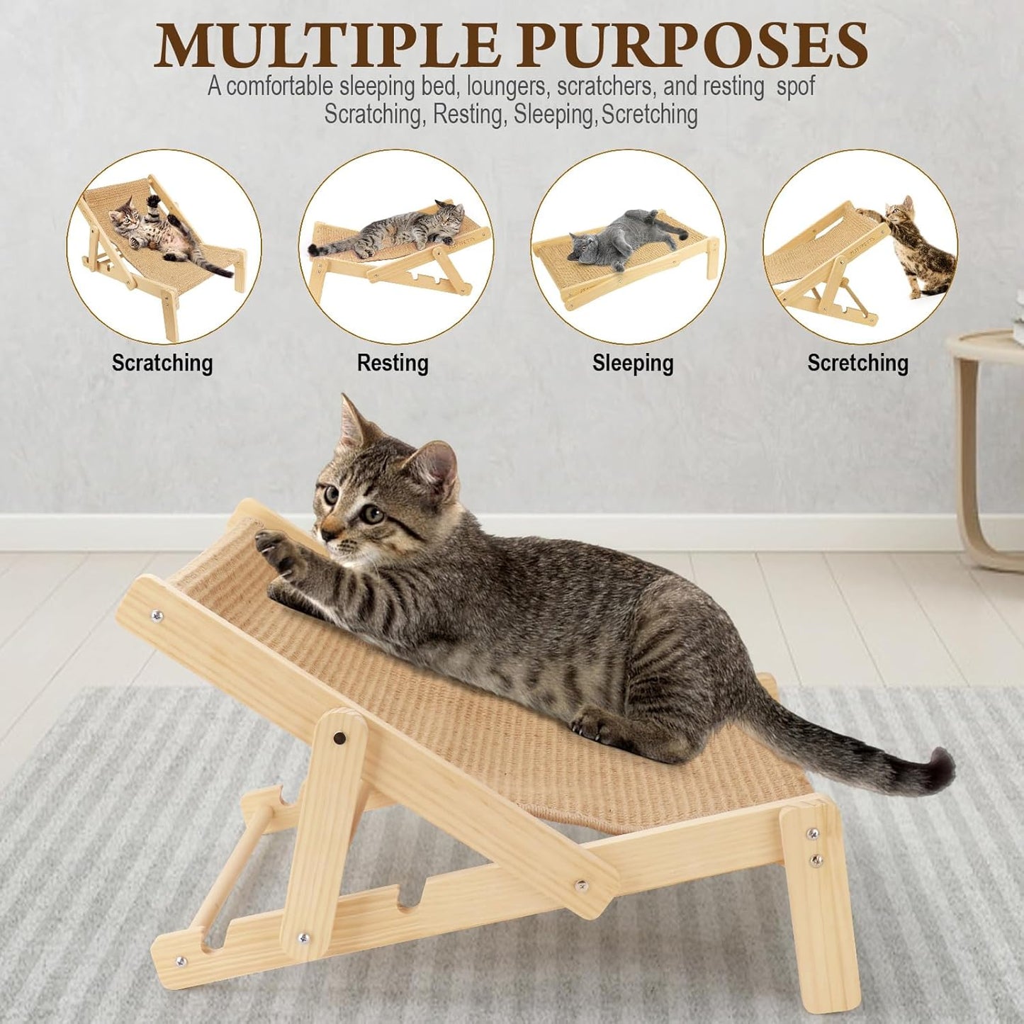 Adjustable 2-in-1 Sisal Cat Scratcher Lounge & Hammock Chair - Perfect for Indoor Cats!