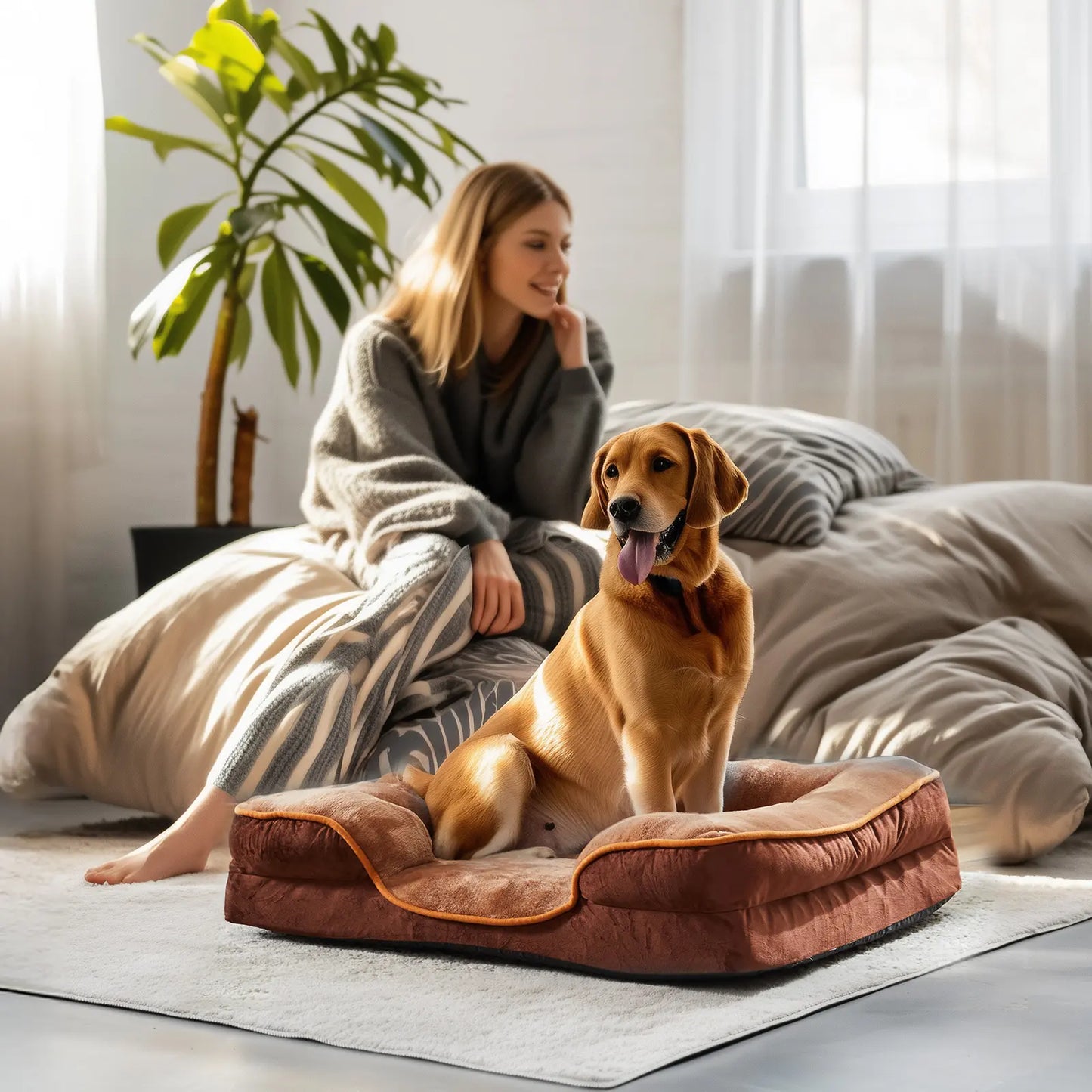 Orthopedic Memory Foam Dog Bed for Large Breeds - Ultimate Comfort and Joint Relief with Washable Cover and Non-Slip Waterproof Base