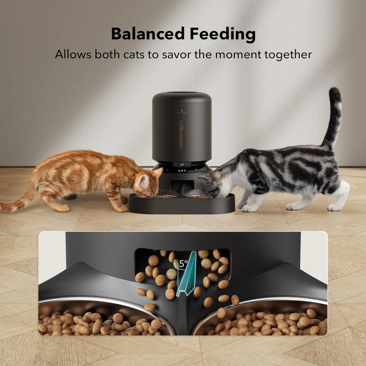 PETLIBRO Automatic Cat Feeder with HD Camera for Dual Pet Use, 5G WiFi Connectivity, Night Vision, Two-Way Audio, and Motion Alerts - 5L Capacity, Black