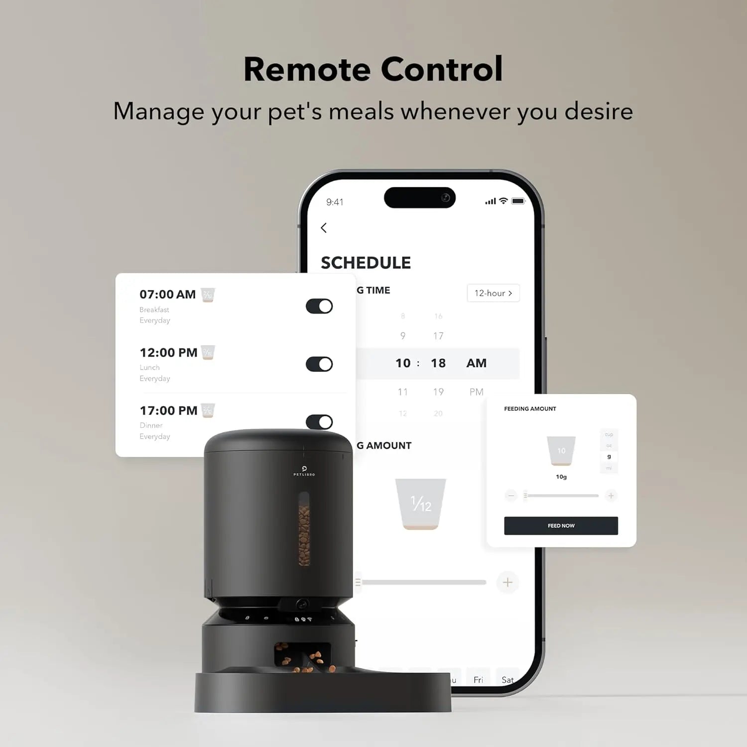 PETLIBRO Automatic Cat Feeder with HD Camera for Dual Pet Use, 5G WiFi Connectivity, Night Vision, Two-Way Audio, and Motion Alerts - 5L Capacity, Black