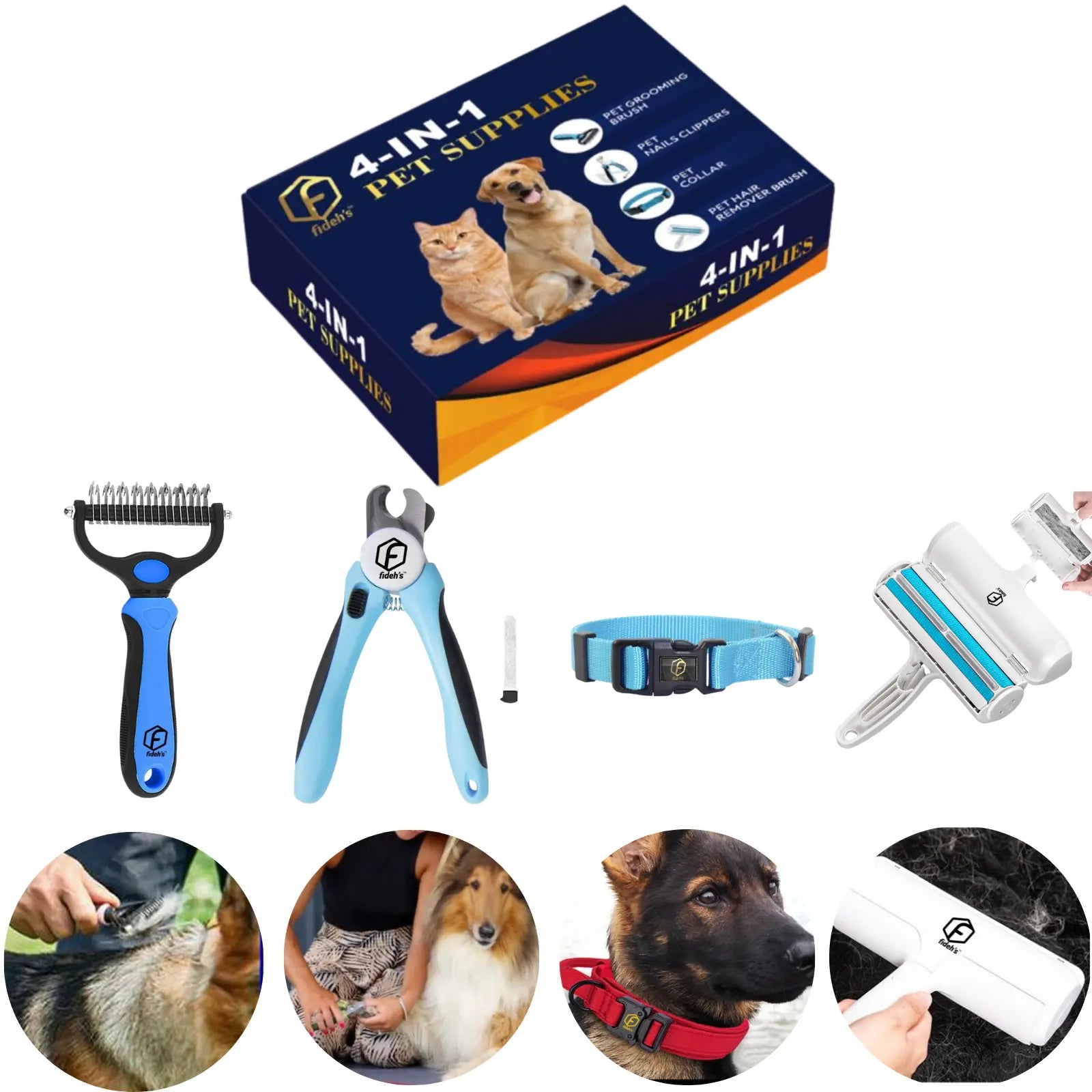 Ultimate Pet Grooming Kit: 4-in-1 Hair Remover Brush, Double-Sided Shedding Tool, Nail Clippers, and Adjustable Collar for Dogs & Cats - Stylish Pink Set