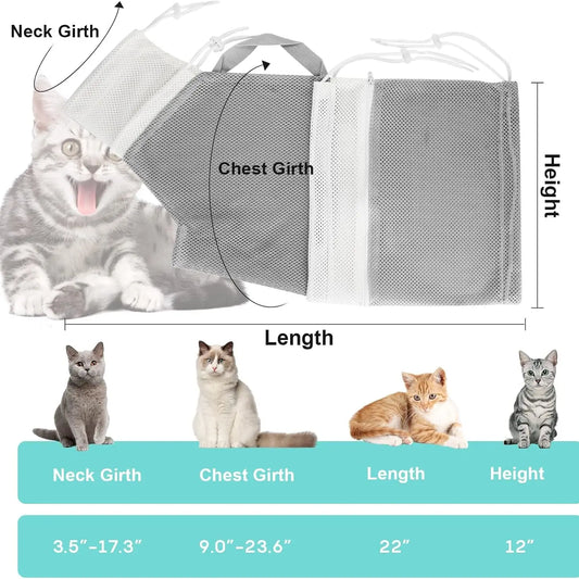 Ultimate Cat Bath Mesh Bag - Portable Shower & Grooming Solution with Adjustable Drawstring for Safe and Easy Bathing