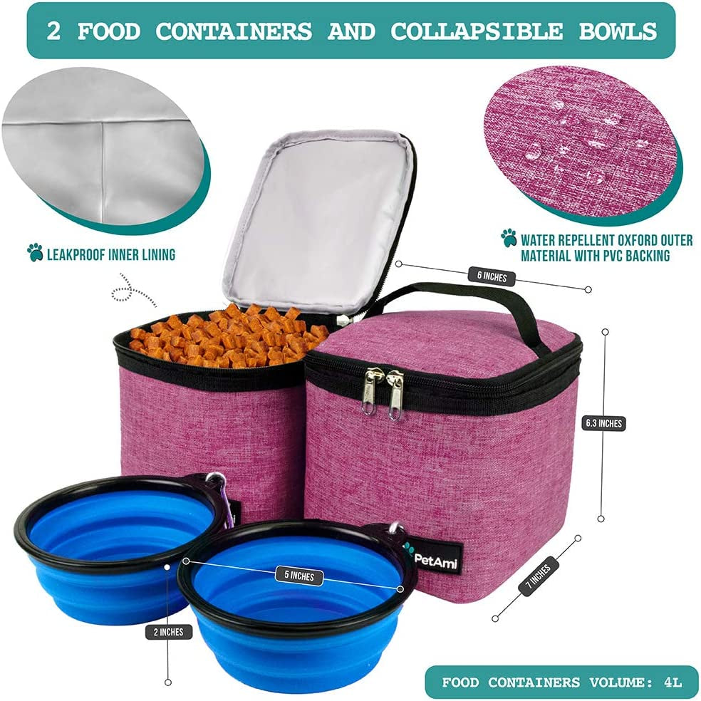 Airline Approved Dog Travel Backpack - Ultimate Pet Camping & Hiking Bag with Food Container, Collapsible Bowls, and Diaper Supplies - Perfect Gift for Dog Moms in Pink!
