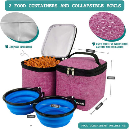 Airline Approved Dog Travel Backpack - Ultimate Pet Camping & Hiking Bag with Food Container, Collapsible Bowls, and Diaper Supplies - Perfect Gift for Dog Moms in Pink!