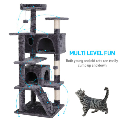 Segawe 55" Multi-Tier Cat Tree Condo - Ultimate Playground for Medium Cats with Plush Comfort, Secure Perches, and Engaging Scratching Posts!