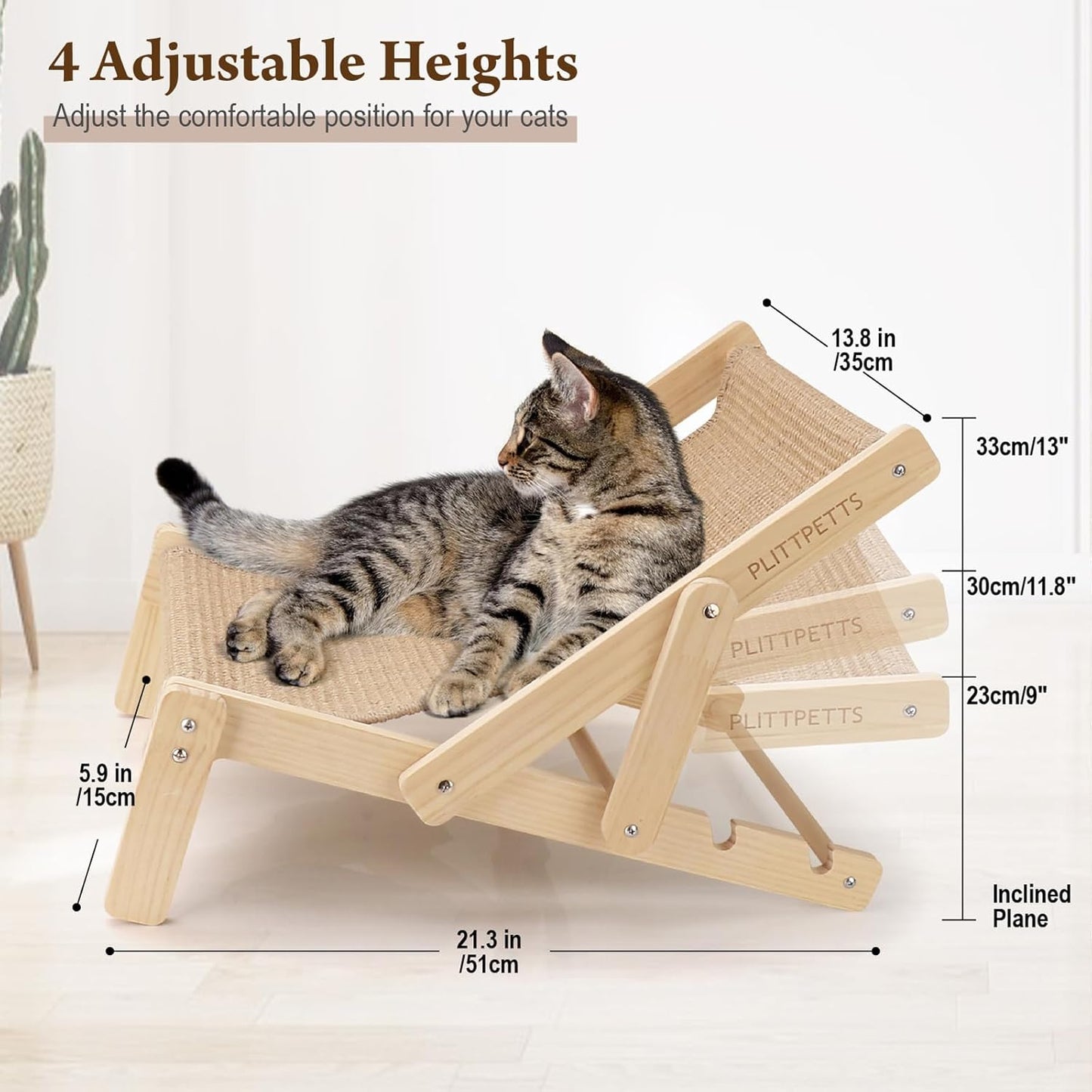 Adjustable 2-in-1 Sisal Cat Scratcher Lounge & Hammock Chair - Perfect for Indoor Cats!