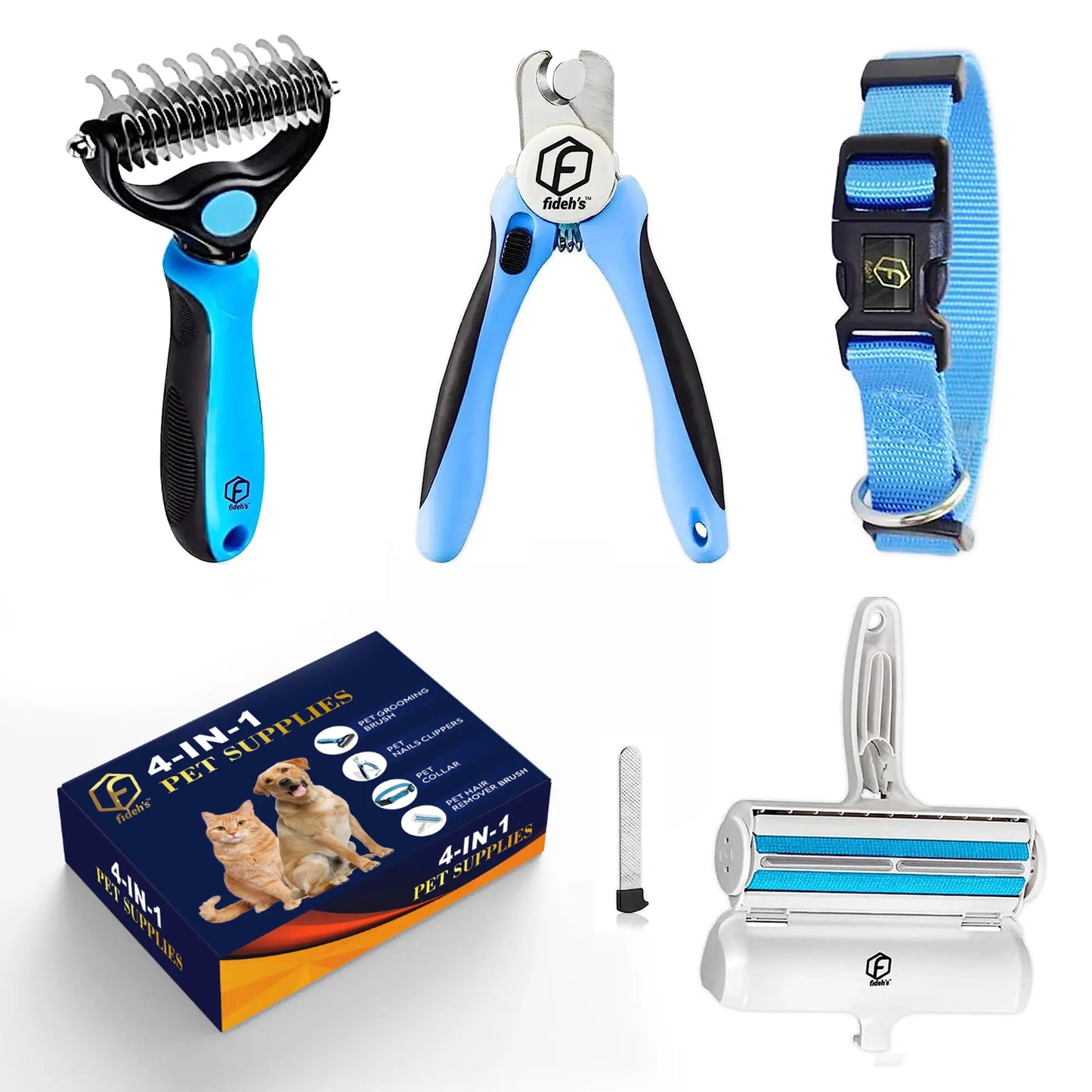 Ultimate Pet Grooming Kit: 4-in-1 Hair Remover Brush, Double-Sided Shedding Tool, Nail Clippers, and Adjustable Collar for Dogs & Cats - Stylish Pink Set