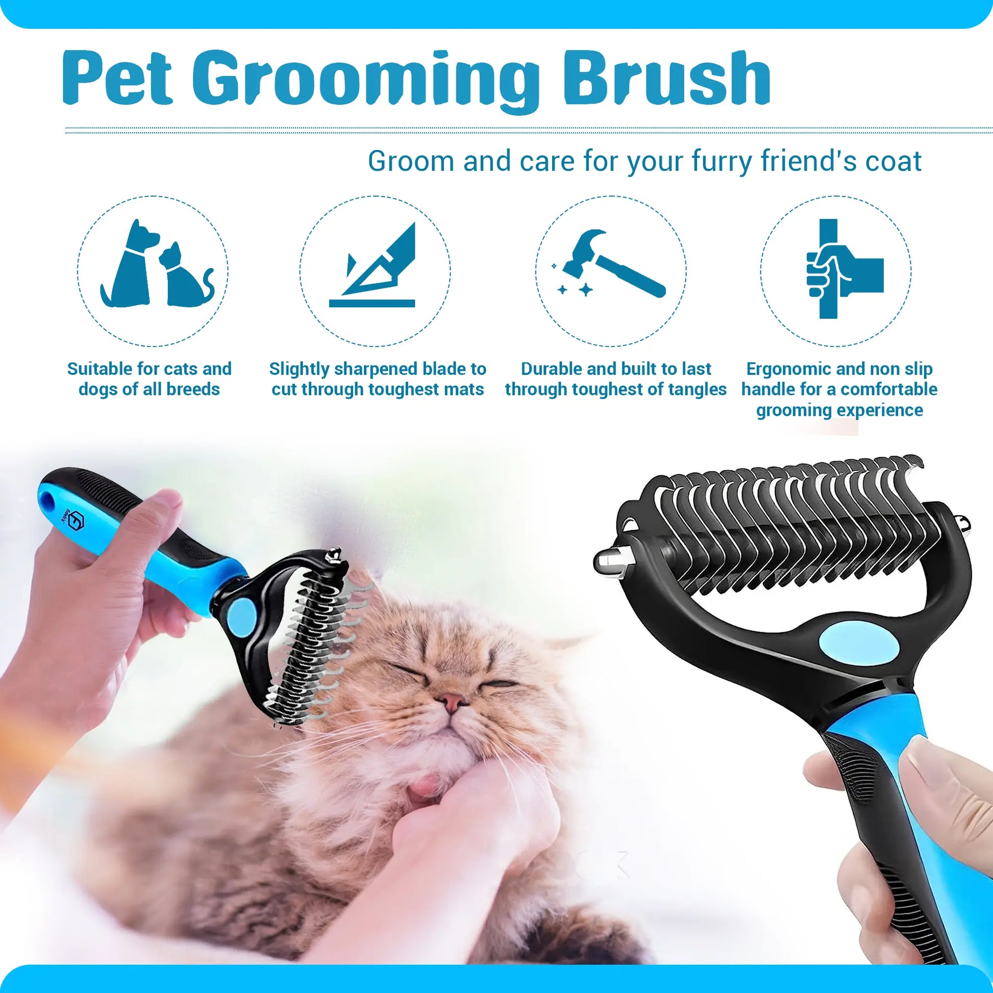 Ultimate Pet Grooming Kit: 4-in-1 Hair Remover Brush, Double-Sided Shedding Tool, Nail Clippers, and Adjustable Collar for Dogs & Cats - Stylish Pink Set