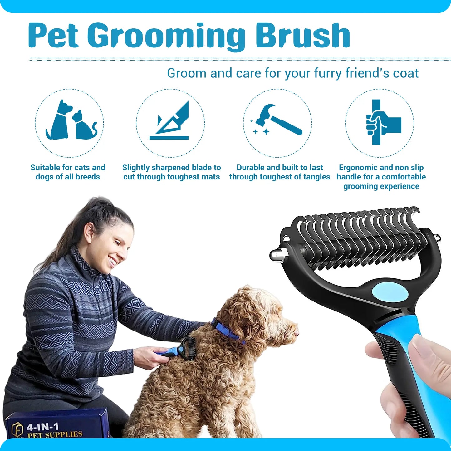 Ultimate Pet Grooming Kit: 4-in-1 Hair Remover Brush, Double-Sided Shedding Tool, Nail Clippers, and Adjustable Collar for Dogs & Cats - Stylish Pink Set